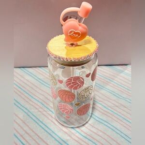 Heart Pattern Glass Tumbler with Straw